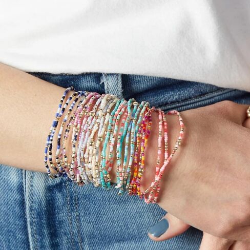 Dainty Gold Plated Tiny Ball Colorful Rice Beaded Stack Bracelets Sets for Women,4Pcs Stackable Small Beads Cute Bracelet Stretch Trendy Ball Jewelry Friendship Gift in Saudi Arabia