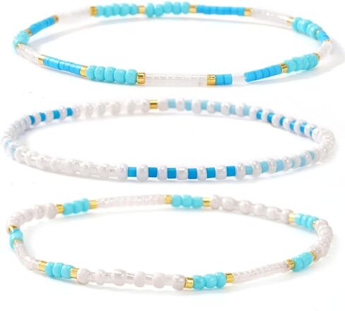 Dainty Gold Plated Tiny Ball Colorful Rice Beaded Stack Bracelets Sets for Women,4Pcs Stackable Small Beads Cute Bracelet Stretch Trendy Ball Jewelry Friendship Gift in Saudi Arabia