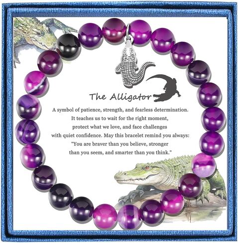 LIUANAN هدايا التمساح للنساء أساور لطيف لمحبي التمساح مجوهرات الحجر الطبيعي الجمشت in Kuwait