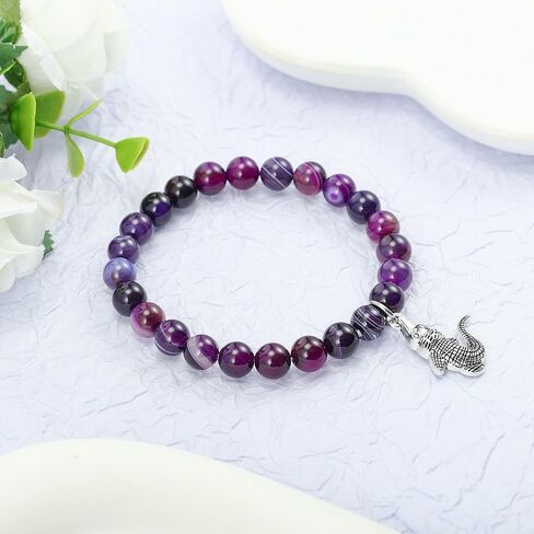 LIUANAN هدايا التمساح للنساء أساور لطيف لمحبي التمساح مجوهرات الحجر الطبيعي الجمشت in Kuwait