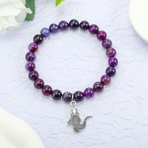 LIUANAN هدايا التمساح للنساء أساور لطيف لمحبي التمساح مجوهرات الحجر الطبيعي الجمشت in Kuwait