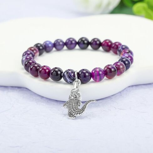 LIUANAN هدايا التمساح للنساء أساور لطيف لمحبي التمساح مجوهرات الحجر الطبيعي الجمشت in Kuwait