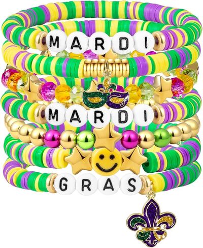 Friendship Beaded Bracelets for Women, Stackable Colorful Surfer Boho Clay Bead Stretch Bracelets in Saudi Arabia