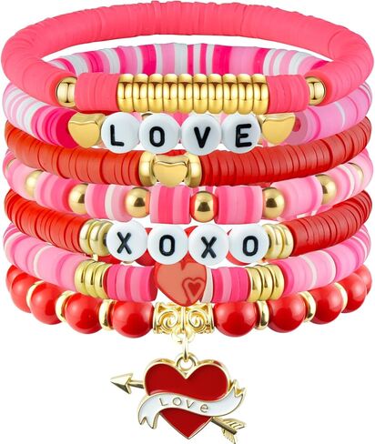 Friendship Beaded Bracelets for Women, Stackable Colorful Surfer Boho Clay Bead Stretch Bracelets in Saudi Arabia
