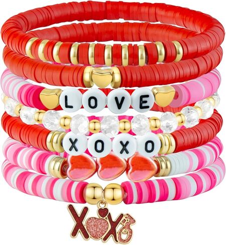 Friendship Beaded Bracelets for Women, Stackable Colorful Surfer Boho Clay Bead Stretch Bracelets in Saudi Arabia