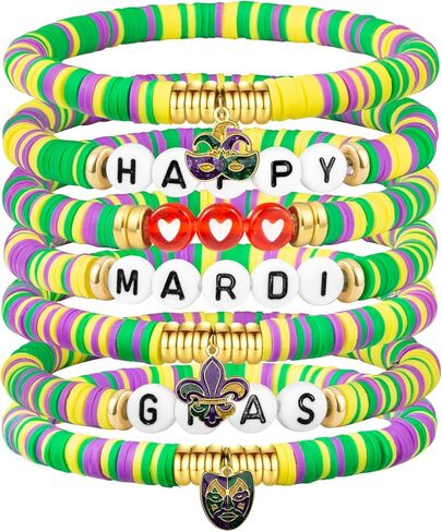 Friendship Beaded Bracelets for Women, Stackable Colorful Surfer Boho Clay Bead Stretch Bracelets in Saudi Arabia
