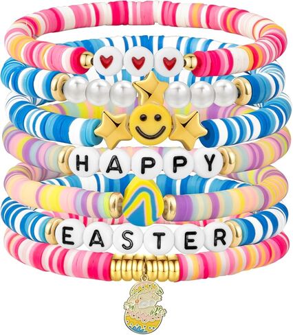 Friendship Beaded Bracelets for Women, Stackable Colorful Surfer Boho Clay Bead Stretch Bracelets in Saudi Arabia