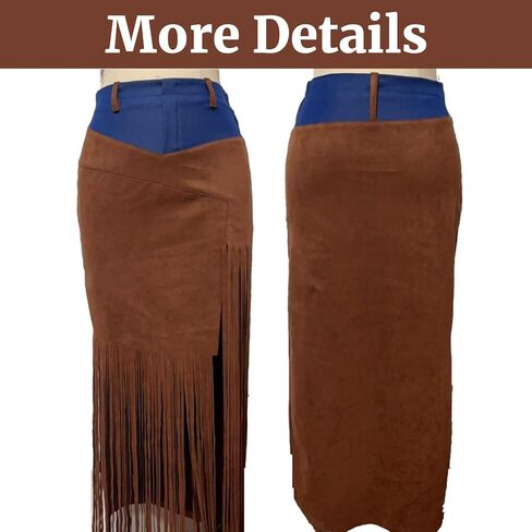 Womens Faux Suede Fringe Trim Midi Skirt Irregular Suede Skirt Casual High Waist Bodycon Skirt in Kuwait