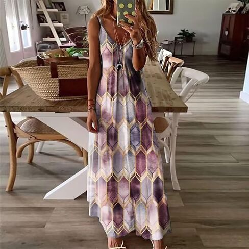Women's Summer Casual Floral Print Spaghetti Strap Maxi Dress - Sleeveless Boho Beach Sundress in Saudi Arabia