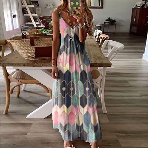 Women's Summer Casual Floral Print Spaghetti Strap Maxi Dress - Sleeveless Boho Beach Sundress in Saudi Arabia