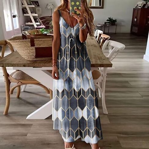 Women's Summer Casual Floral Print Spaghetti Strap Maxi Dress - Sleeveless Boho Beach Sundress in Saudi Arabia