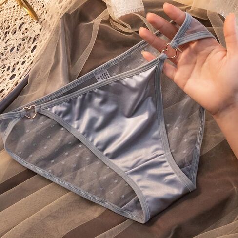 Japanese style sexy lace mesh sheer and seductive breathable seamless briefs for girls Grey in Saudi Arabia