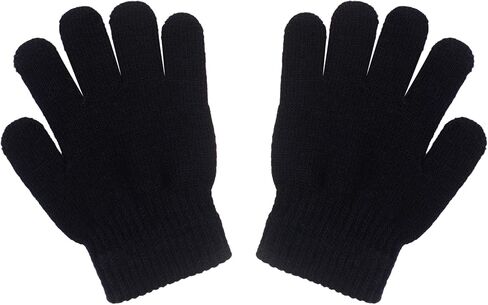 Kids Winter Knit Gloves, Full Finger Fluffy Mittens, for Boys Girls 5-11 Years(Black) in Saudi Arabia