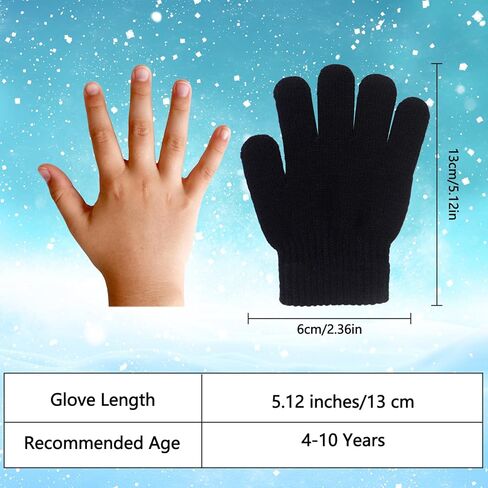 Kids Winter Knit Gloves, Full Finger Fluffy Mittens, for Boys Girls 5-11 Years(Black) in Saudi Arabia