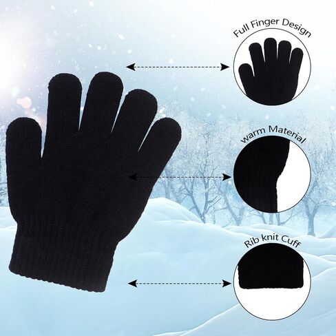 Kids Winter Knit Gloves, Full Finger Fluffy Mittens, for Boys Girls 5-11 Years(Black) in Saudi Arabia