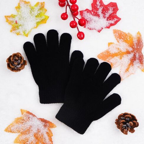 Kids Winter Knit Gloves, Full Finger Fluffy Mittens, for Boys Girls 5-11 Years(Black) in Saudi Arabia