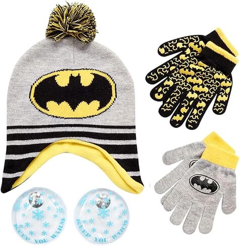DC Comics Boys Batman Winter Hat 2 زوج قفازات أو مجموعة قفازات (طفل صغير/أولاد صغار) مقاس 4-7 سنوات، قبعة باتمان الشتوية وقفازات مع تدفئة اليدين in Saudi Arabia