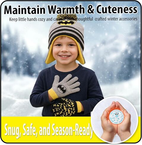 DC Comics Boys Batman Winter Hat 2 زوج قفازات أو مجموعة قفازات (طفل صغير/أولاد صغار) مقاس 4-7 سنوات، قبعة باتمان الشتوية وقفازات مع تدفئة اليدين in Saudi Arabia