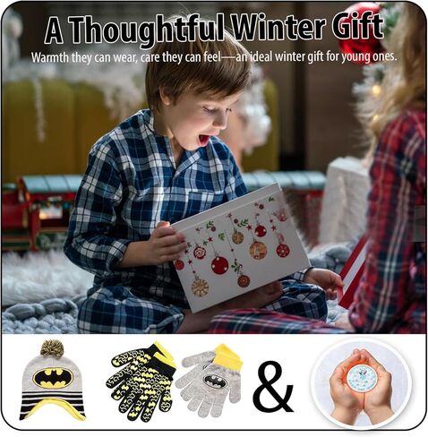 DC Comics Boys Batman Winter Hat 2 زوج قفازات أو مجموعة قفازات (طفل صغير/أولاد صغار) مقاس 4-7 سنوات، قبعة باتمان الشتوية وقفازات مع تدفئة اليدين in Saudi Arabia