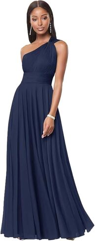 CuteMe Chiffon One Shoulder Bridesmaid Dress for Women Ruched Long Formal Dress with Pockets CC001 in Saudi Arabia