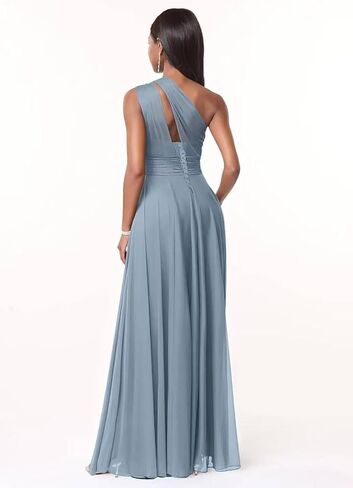 CuteMe Chiffon One Shoulder Bridesmaid Dress for Women Ruched Long Formal Dress with Pockets CC001 in Saudi Arabia