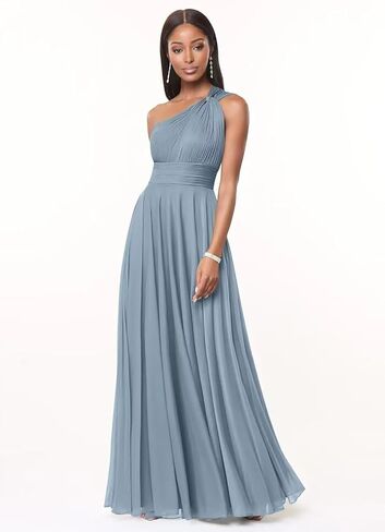 CuteMe Chiffon One Shoulder Bridesmaid Dress for Women Ruched Long Formal Dress with Pockets CC001 in Saudi Arabia