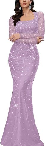 فستان سهرة رسمي نسائي أنيق مرصع بحجر الراين طويل للحفلات الراقصة وحفلات الزفاف وحفلات الكوكتيل ووصيفة العروس in Kuwait