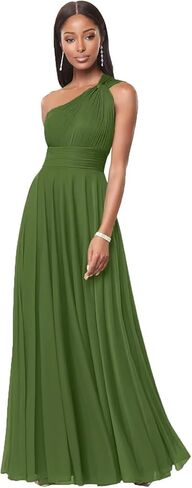 CuteMe Chiffon One Shoulder Bridesmaid Dress for Women Ruched Long Formal Dress with Pockets CC001 in Saudi Arabia
