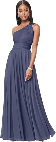 CuteMe Chiffon One Shoulder Bridesmaid Dress for Women Ruched Long Formal Dress with Pockets CC001 in Saudi Arabia