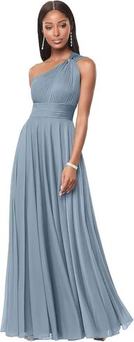 CuteMe Chiffon One Shoulder Bridesmaid Dress for Women Ruched Long Formal Dress with Pockets CC001 in Saudi Arabia