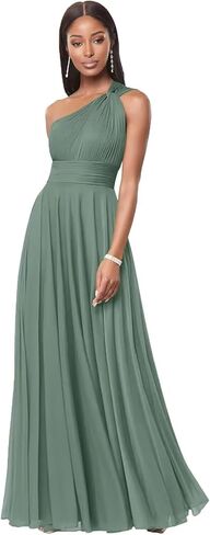CuteMe Chiffon One Shoulder Bridesmaid Dress for Women Ruched Long Formal Dress with Pockets CC001 in Saudi Arabia