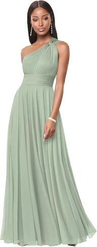 CuteMe Chiffon One Shoulder Bridesmaid Dress for Women Ruched Long Formal Dress with Pockets CC001 in Saudi Arabia