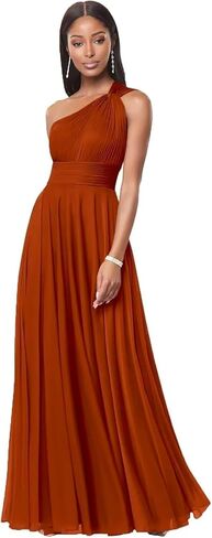 CuteMe Chiffon One Shoulder Bridesmaid Dress for Women Ruched Long Formal Dress with Pockets CC001 in Saudi Arabia