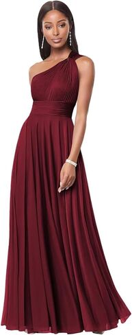 CuteMe Chiffon One Shoulder Bridesmaid Dress for Women Ruched Long Formal Dress with Pockets CC001 in Saudi Arabia