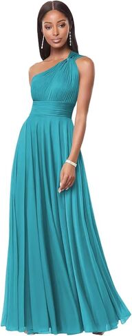 فستان وصيفة العروس شيفون بكتف واحد من CuteMe للنساء مشد مكشكش فستان رسمي طويل مع جيوب CC001 in Kuwait