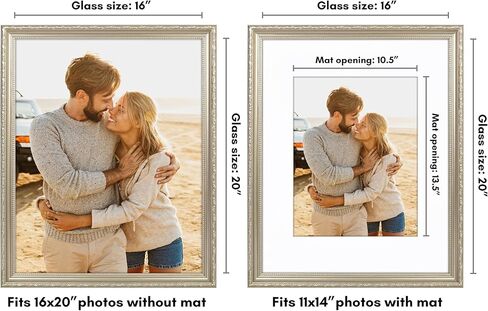 Americanflat 16x20 Picture Frame with Polished Plexiglass - Use as 11x14 Frame with Mat or Display 16x20 Photo Without Mat - Ornate Picture Frames for Wall Display - Silver in Saudi Arabia