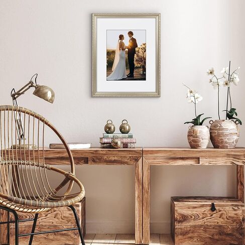 Americanflat 16x20 Picture Frame with Polished Plexiglass - Use as 11x14 Frame with Mat or Display 16x20 Photo Without Mat - Ornate Picture Frames for Wall Display - Silver in Saudi Arabia
