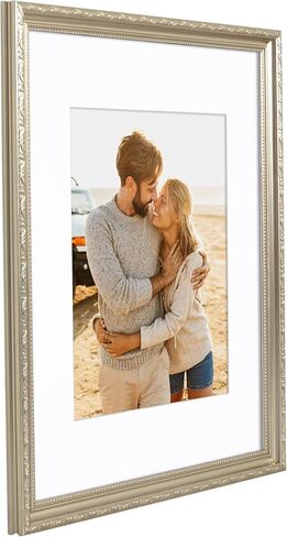 Americanflat 16x20 Picture Frame with Polished Plexiglass - Use as 11x14 Frame with Mat or Display 16x20 Photo Without Mat - Ornate Picture Frames for Wall Display - Silver in Saudi Arabia