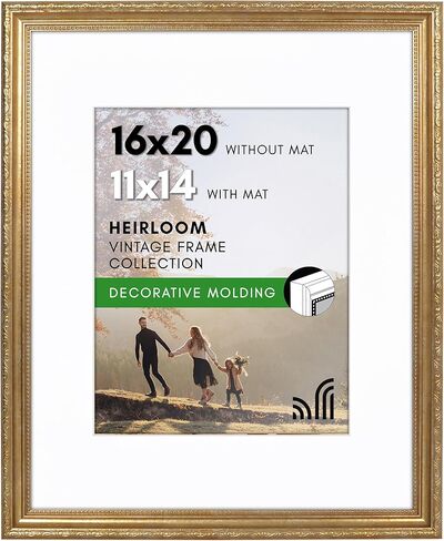 Americanflat 16x20 Picture Frame with Polished Plexiglass - Use as 11x14 Frame with Mat or Display 16x20 Photo Without Mat - Ornate Picture Frames for Wall Display - Silver in Saudi Arabia