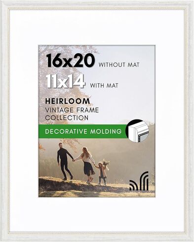 Americanflat 16x20 Picture Frame with Polished Plexiglass - Use as 11x14 Frame with Mat or Display 16x20 Photo Without Mat - Ornate Picture Frames for Wall Display - Silver in Saudi Arabia