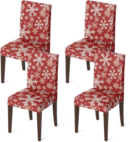 Horaldaily 4PCS Christmas Dining Red Chair Covers, Simple Snow Stick Figure Stretch Removable Washable Slipcover Chair Protector for Dining Room Home Decor in Saudi Arabia