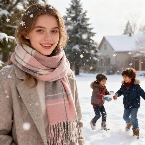Women's Winter-Plaid-Scarf Soft Cashmere Feels Warm-Shawl Tartan Scarves Long Blanket Wraps in Saudi Arabia