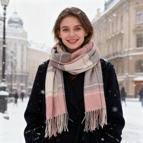 Women's Winter-Plaid-Scarf Soft Cashmere Feels Warm-Shawl Tartan Scarves Long Blanket Wraps in Saudi Arabia