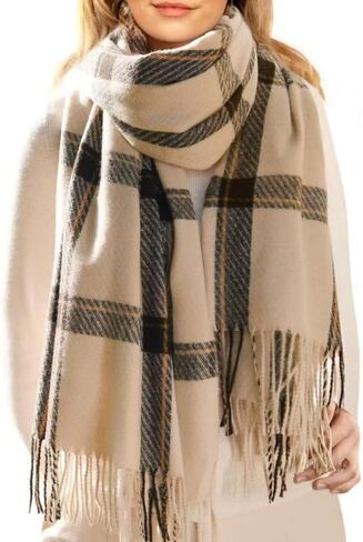 Winter Scarf for Women - Plaid Shawl Wraps for Women Oversized Scarves Cashmere Feel Tassel, 27.6x70.9 in, Warm & Stylish in Saudi Arabia
