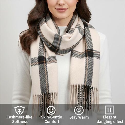 Winter Scarf for Women - Plaid Shawl Wraps for Women Oversized Scarves Cashmere Feel Tassel, 27.6x70.9 in, Warm & Stylish in Saudi Arabia