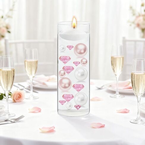 Cqueni 366Pcs Vase Filler Beads Diamonds Pearl No Hole Faux Pearl Beads for Vase Filling Decorations, Candle Centerpieces, Wedding Birthday Party Home Table Decorations (Pink White) in Saudi Arabia