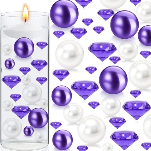 Cqueni 366Pcs Vase Filler Beads Diamonds Pearl No Hole Faux Pearl Beads for Vase Filling Decorations, Candle Centerpieces, Wedding Birthday Party Home Table Decorations (Pink White) in Saudi Arabia