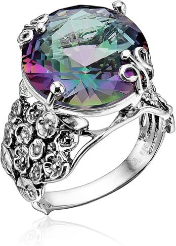 JEAN RACHEL JEWELRY خاتم من الفضة الإسترليني عيار 925 مع زركونيا مكعب دائري جريء - تصميم عتيق من الزهور والفراشات - لا يسبب الحساسية، خالي من الرصاص والنيكل - خواتم بيان مصنوعة يدويًا للنساء in Saudi Arabia
