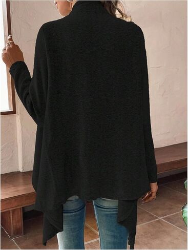 MakeMeChic Women's Fringe Trim Wrap Cardigan Boho Poncho Sweater Draped Knitted Long Sleeve Outerwear in Saudi Arabia