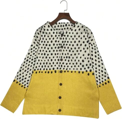 GORGLITTER Women's Polka Dots Sweater Color Block Long Sleeve Button Down Trendy Cardigan in Saudi Arabia